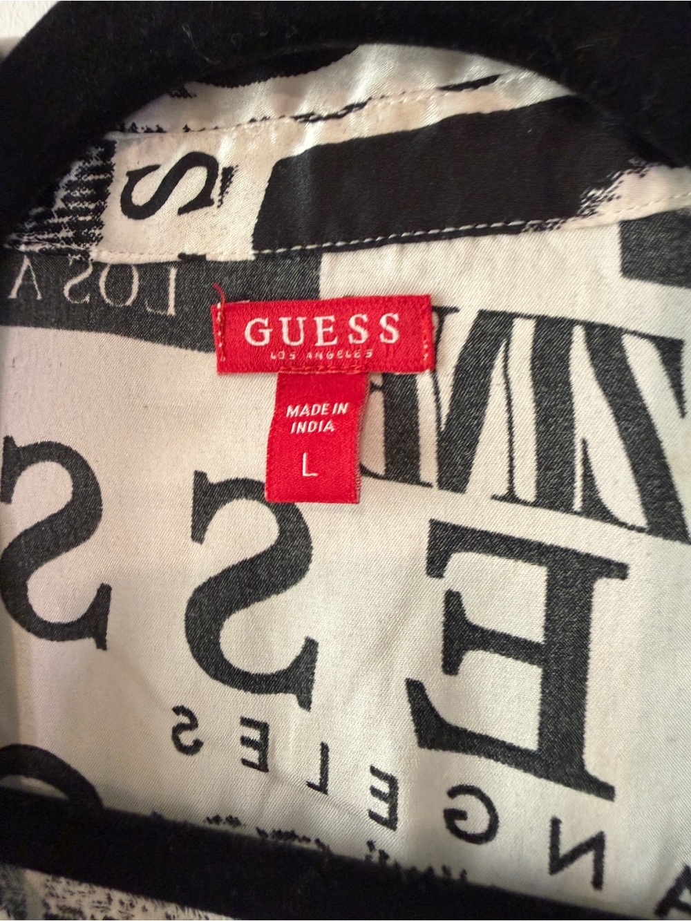 GUESS Women’s Black & White Logo Newspaper Print Button-Up Shirt - Picture 5 of 7